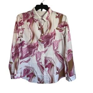 Stylish Pink and Brown Swirl Button-Up Shirt